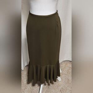 Taiga Paris Chic Olive Ruffle Midi Skirt Sz L